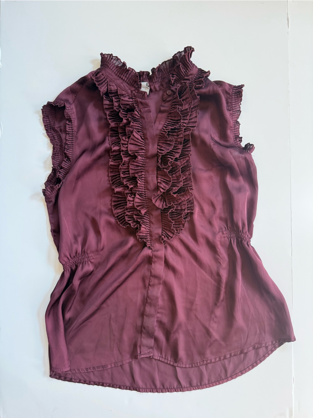 Converse Wine Ruffle Front Sleeveless Blouse